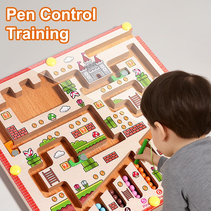 

Детский магнитный лабиринт с шариком, ручка для бега, тренировка логического мышления и концентрации, игрушки для раннего развития жёлтый