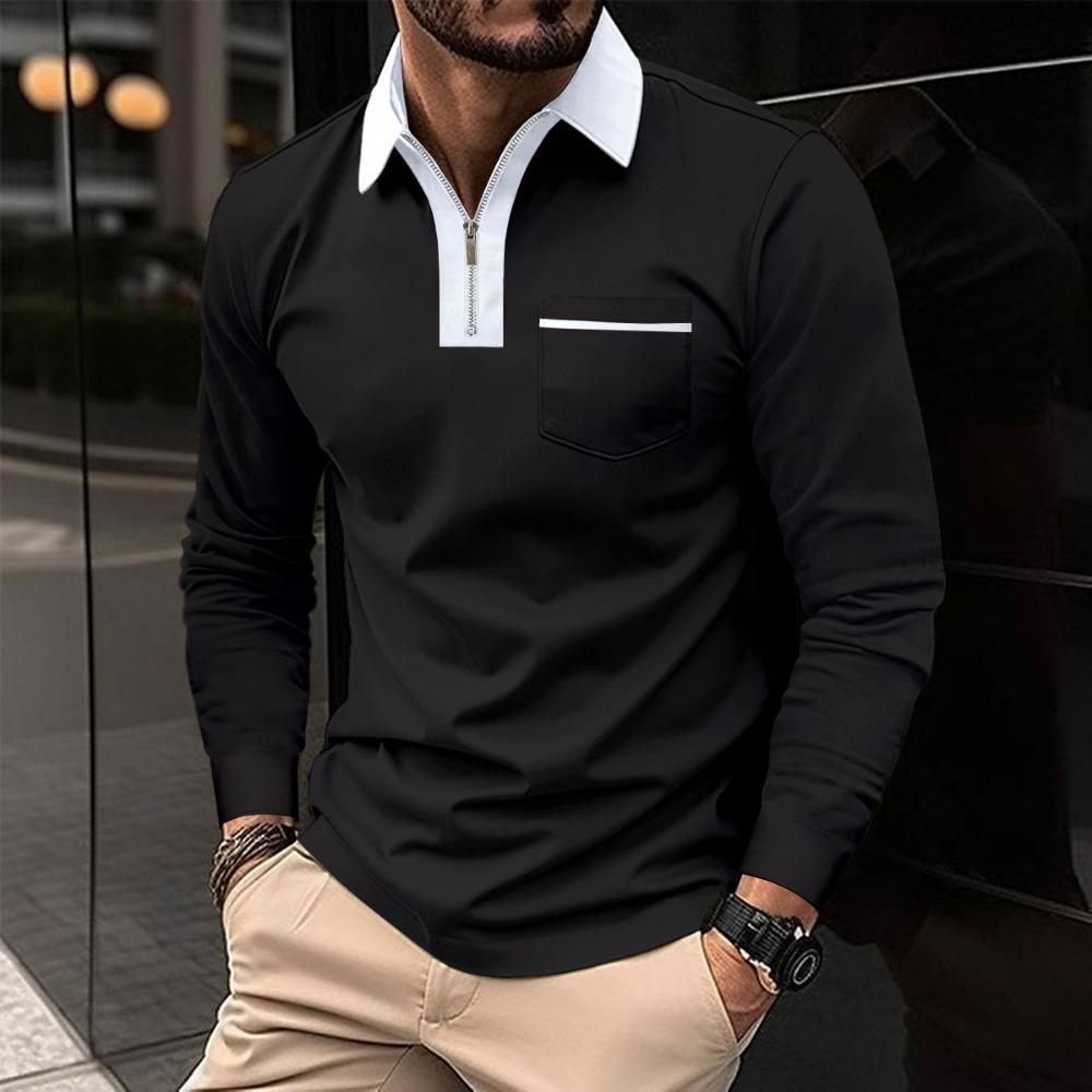 Men's Slim Fit Pocket Long Sleeved T-shirt Polo Shirt
