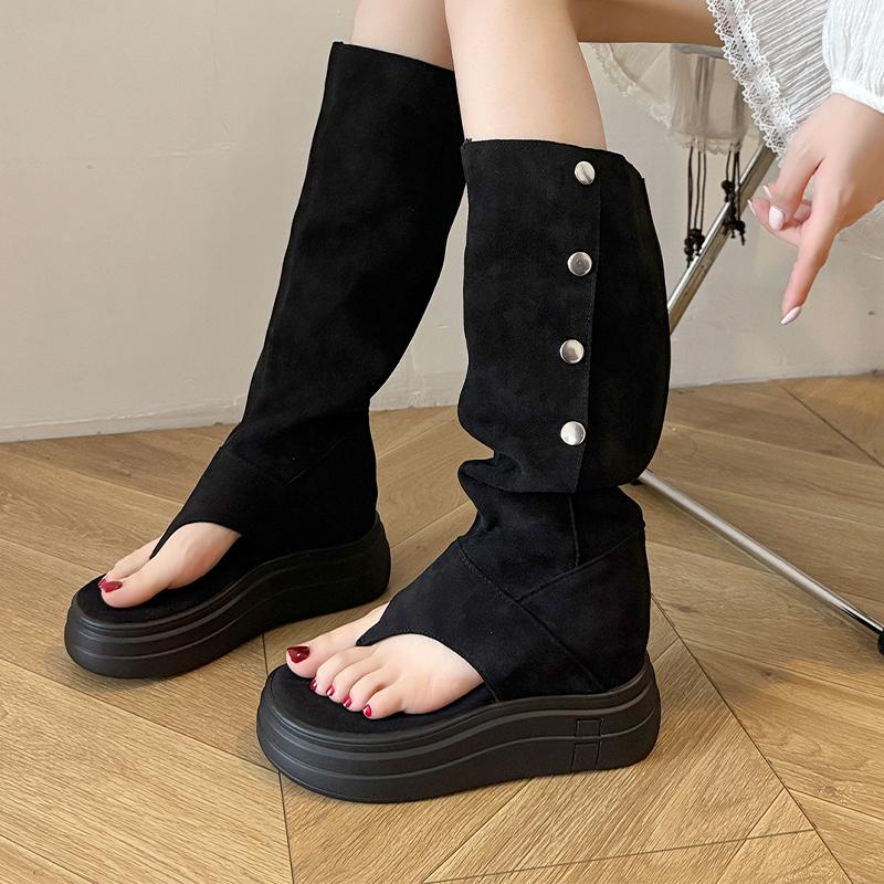 Modne płaskie sandały na platformie dla kobiet, designerskie nowe buty, modne letnie damskie chłodne botki 2025 z klipsem na palec, casualowe do chodzenia, Zapatos De Mujer