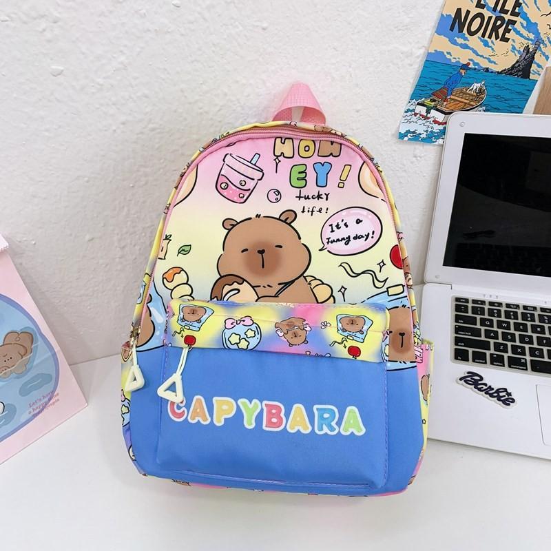Cute Capybara Bathing Swimming Circle Beach Cartoon Printed Children Backpack