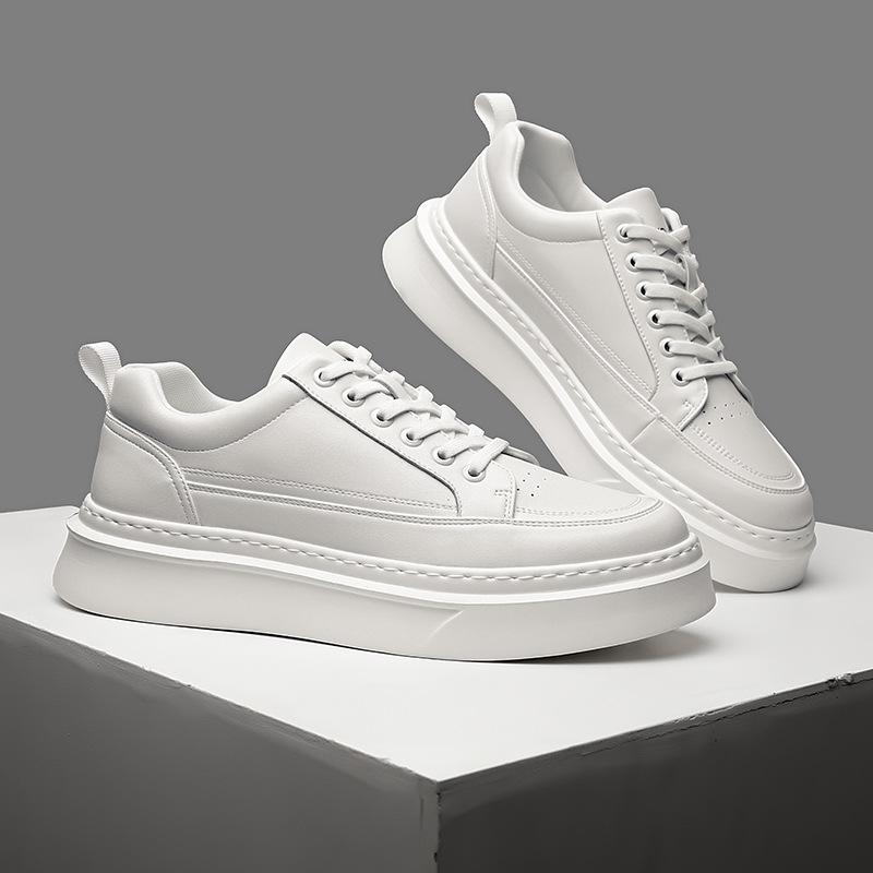 Autumn New Cow Leather Sneakers for Men Solid Color Fashion Causal White Board Shoes Male High Quality Lace Designer Shoes Man