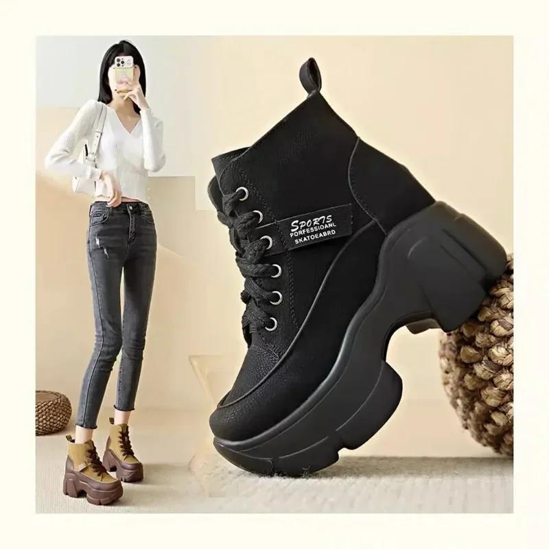 Women's Chunky Sneakers New Fashion Lace Up Ankle Boots for Women Platform Shoes Outdoor Increase Height Casual Women's Boots