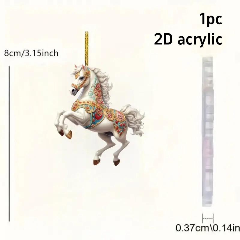 

2D Acrylic Horse Car Rearview Mirror Pendant Charm Christmas Tree Ornament Party New Year Hanging Keychain Christmas Decorations 1pc 2D flat ornament