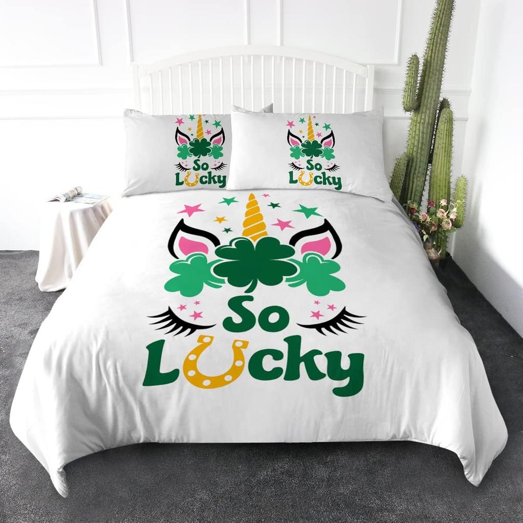 Green Animal Plant Pattern Duvet Cover Queen King Size HD Printed Shamrock Green Bedding Set 3 Piece Set and 2 Pillowcase T
