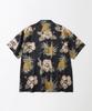 OUTSTANDING Hawaiian Open Collar Half Shirt Hibiscus_Black