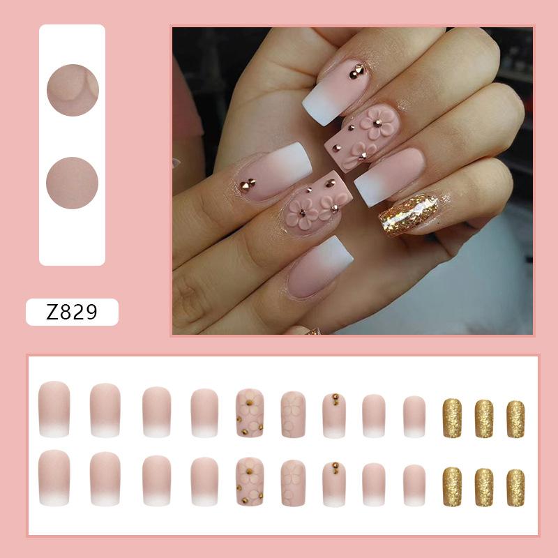 Sparkling champagne flower atmosphere sweet girlish temperament European and American ins style wearing nail finished fake nails