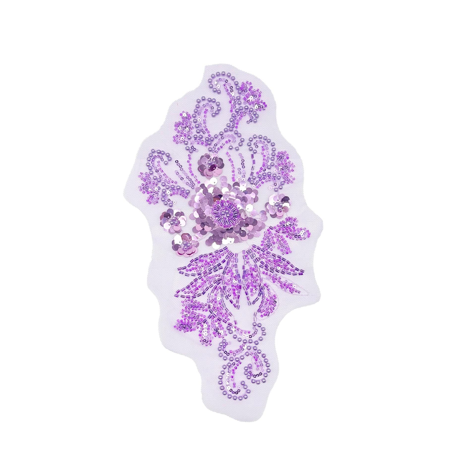 

Многоцветная сетчатая вышивка бисером с пайетками, тканевая наклейка, кружевная нашивка, украшение для передней части воротника и груди свадебного платья H8069 violet