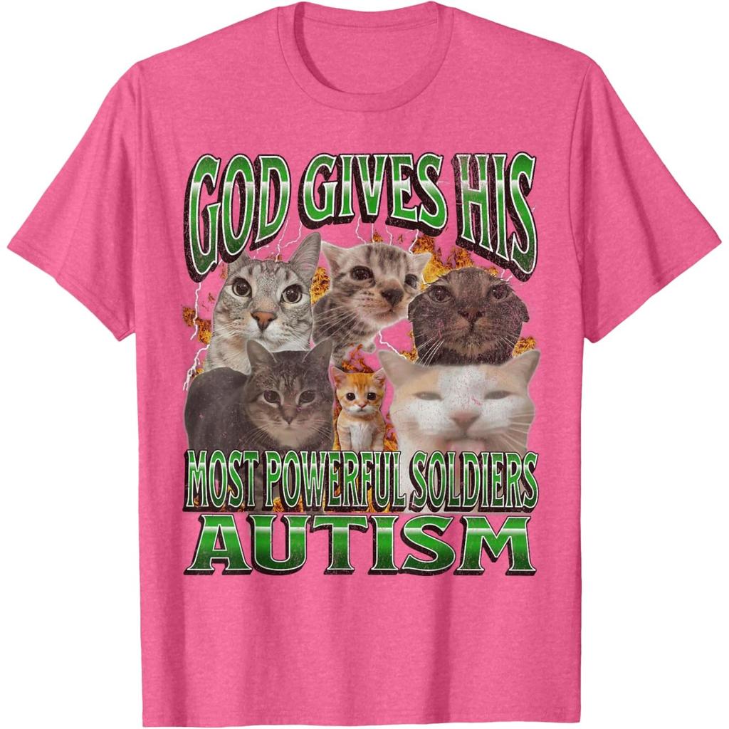 God Gives His Most Powerful Soldiers Autism Cats Graphic Tee Unisex Casual Cotton Short Sleeve T-Shirt