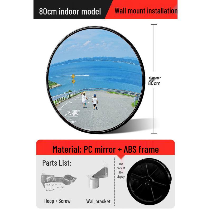 Outdoor Traffic Convex Mirror: Anti-theft Round Wide-Angle Reflective Mirror with Red Black Back