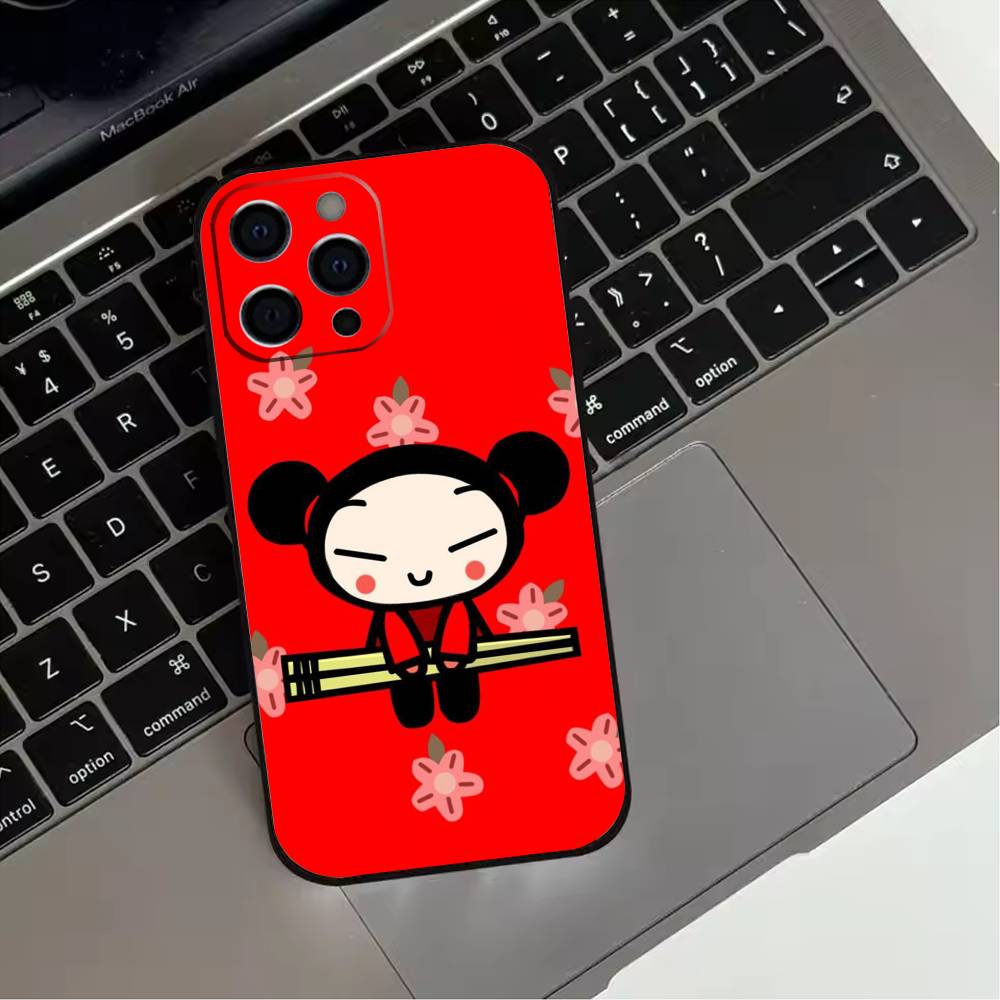 Pucca Cute Love Phone Case For iPhone 17,16,15,14,13,12,11 Plus,Pro Max,XS,Soft Silicone Black Cover