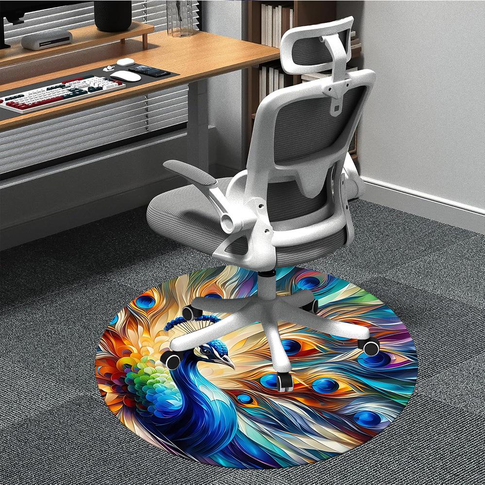 

1pc Peacock Feather Artwork Chair Carpet for Office, Non-slip, Soft and Durable Office Rug, Perfect for Office yy260131015 80cm by 80cm