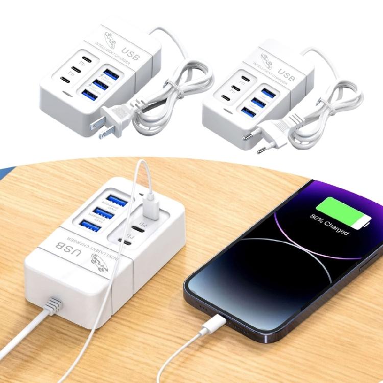 6-port Phone Charger Type C USB Desktop Wall Charging Adapter 35W Mobile Phone Power Outlet Extender Cable Dock