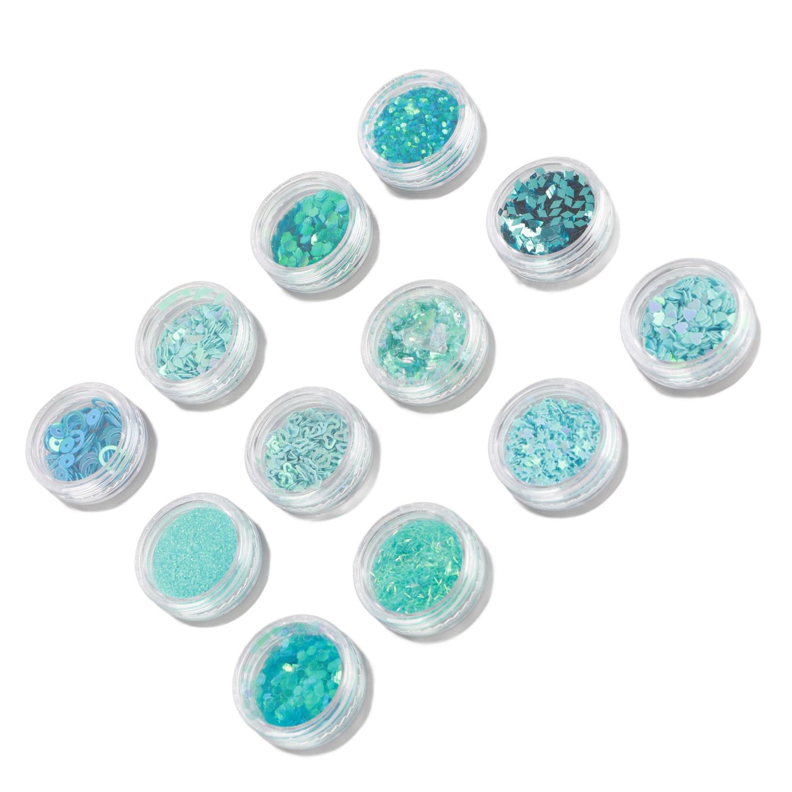 

12 Grids Glitter Sequins Set Hand Made DIY Nail Art Glitter Sequins Decals Set 3D Nail Art Decorations Blue синий