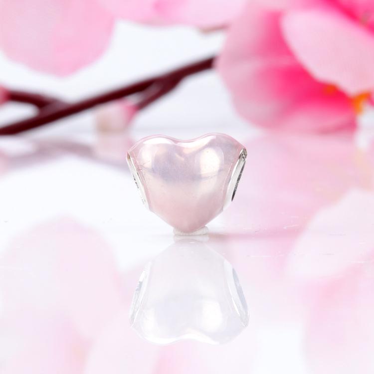 Heart-shaped Enamel Deep Heart Beads Bracelet, S925 Sterling Silver for DIY