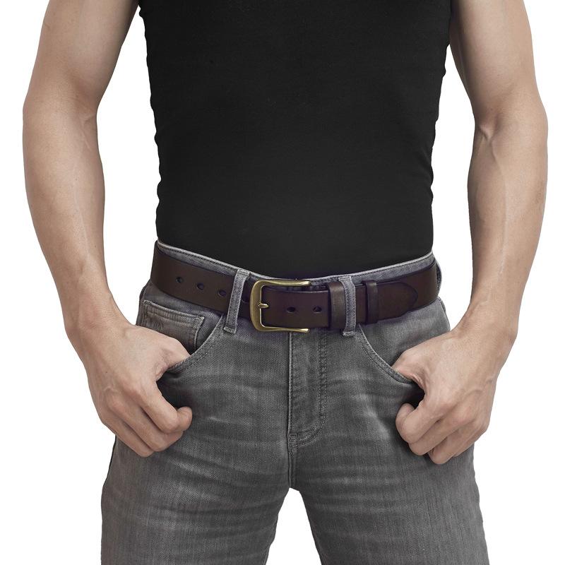 Retro Fashion Personality Trend Handmade First Layer Pure Cowhide Belt Men'S Genuine Leather Copper Buckle Korean Version Casual Denim Belt
