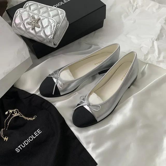 New Women's Flat Shoes Fashionable French Elegant Bow Single Shoes Round Head Shallow Mouth Soft Bottom Flat Shoes2025