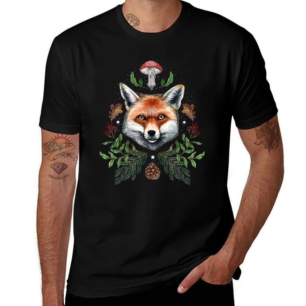 Forest fox witches mushroom design T-Shirt cotton t shirt pack man graphic t shirt T-Shirt