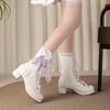 Fashion Lolita Princess Women's Boots Bow Knot Tassel Platform Mid Heel Short Boots Women Fashion Boots Winter Rubber Sole
