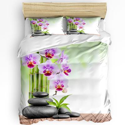 3-teiliges Bettwäsche-Set Bambus Orchidee Zen-Stein Heimtextil Bettbezug Kissenbezug Junge Kind Teenager Mädchen Bettwäsche Bezüge Set