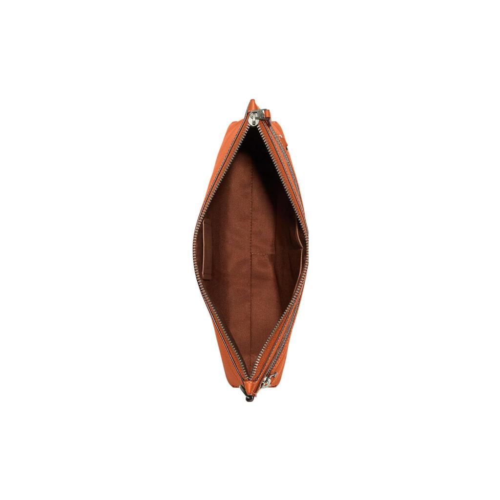 Coach Carry Pouch 29 Embossed Logo Zipper Closure Striped Pebble Leather Storage Clutch Large Women Clutch Brown CH069-QBNP6