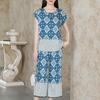 Damen Plus Size Boho-Print 2-teiliges Set, Kurzarm-Oberteil & Capri-Hose (XL-5XL)