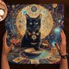 Colorful Mandala Black Cat Altar Cloth Tarot Tablecloth Witchcraft Cat & Moon Starry Sky Divination Cloth Tarot Mat Home Decor