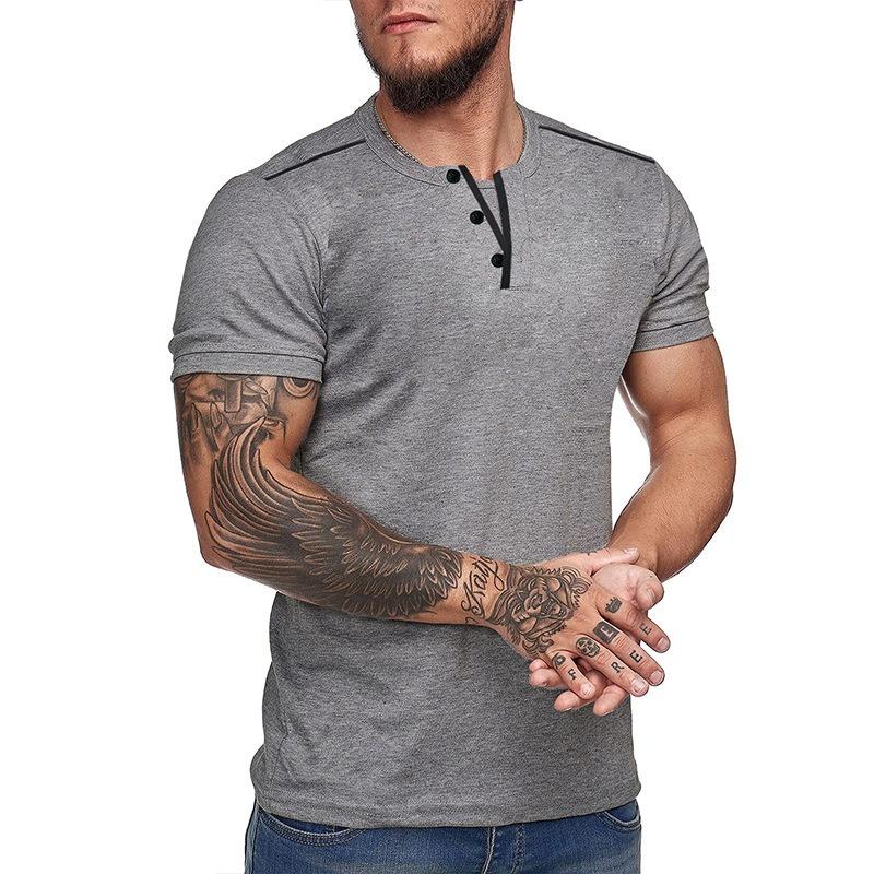 Mens Slim Fit V Neck Henley Short Sleeve Solid Casual T Shirt