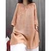 2026 Summer Retro Linen Print Shirt Dress - Women's Slimming Mid-Length Top
