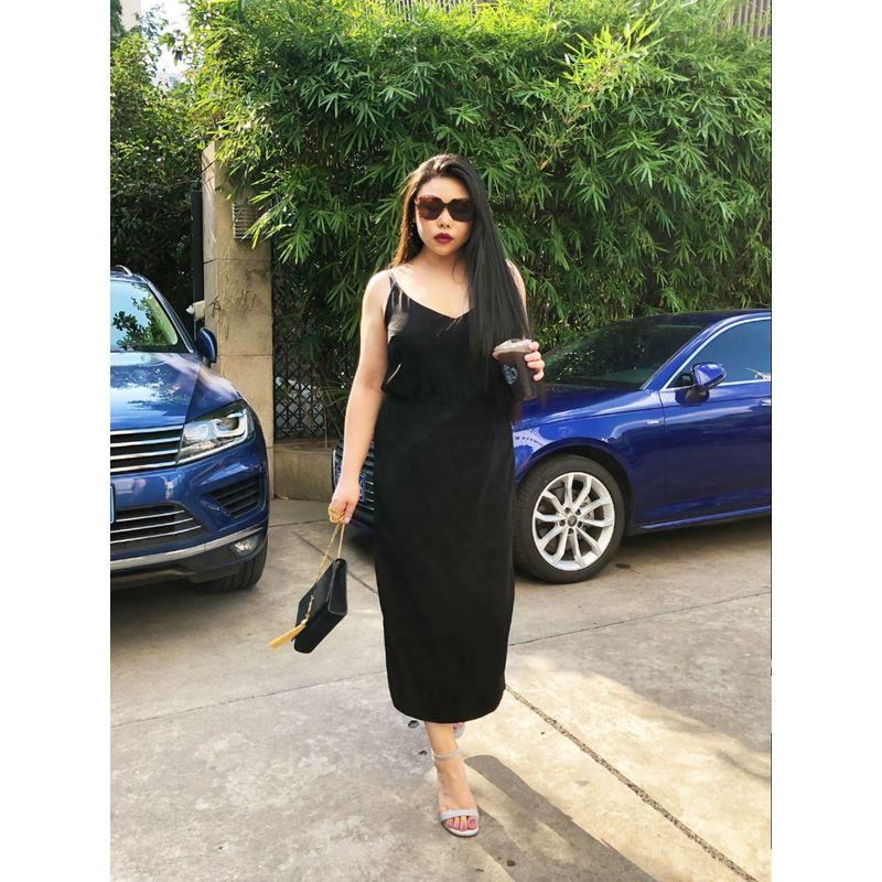 

Half off Miss Biggie Fashion Plus Size Slim Looking Micro Elastic Chiffon Adjustable Shoulder Strap Dress Dress Black XL