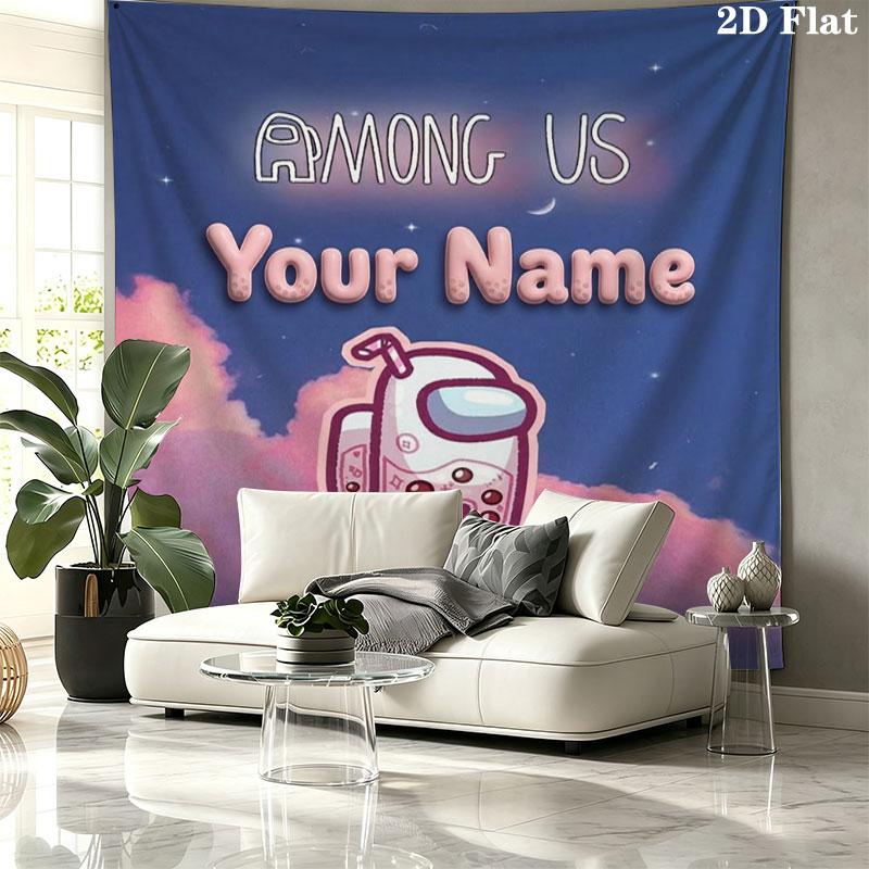 Among Us Custom Name Wall Tapestry Aesthetic Wall Hanging Printed Fabric Blanket Decorative Tapestries for Bedroom Living Room Home Decor