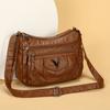Leren Crossbody Tas met Meerdere Ritsen, Gevlochten Detail en Klepzak, Casual Schoudertas voor Dames