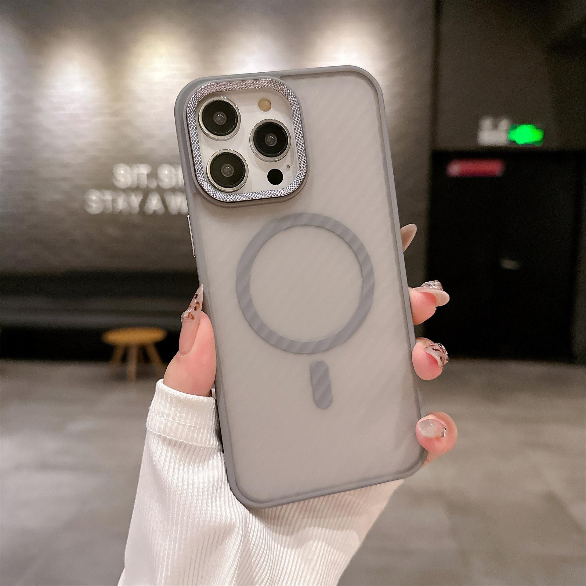 

IPhone16promax Phone Case, Diamond-textured Lens Frame, Apple 15 Skin-feel Corrugated Diagonal Textured Matte Magnetic Case iPhone 11 серый