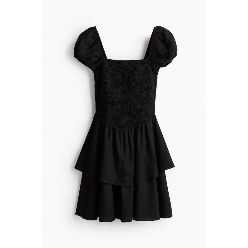 

HM Women s Dress Autumn Layered Skirt Pleated with Square Collar Puff Sleeve Cake Dress 1219988