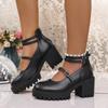 Fashion Women Pumps 2025 New Plus Size Lolita Shoes Woman Ankle Strap High Heels Double Buckle Chunky Platform Mary Janes Shoes Woman