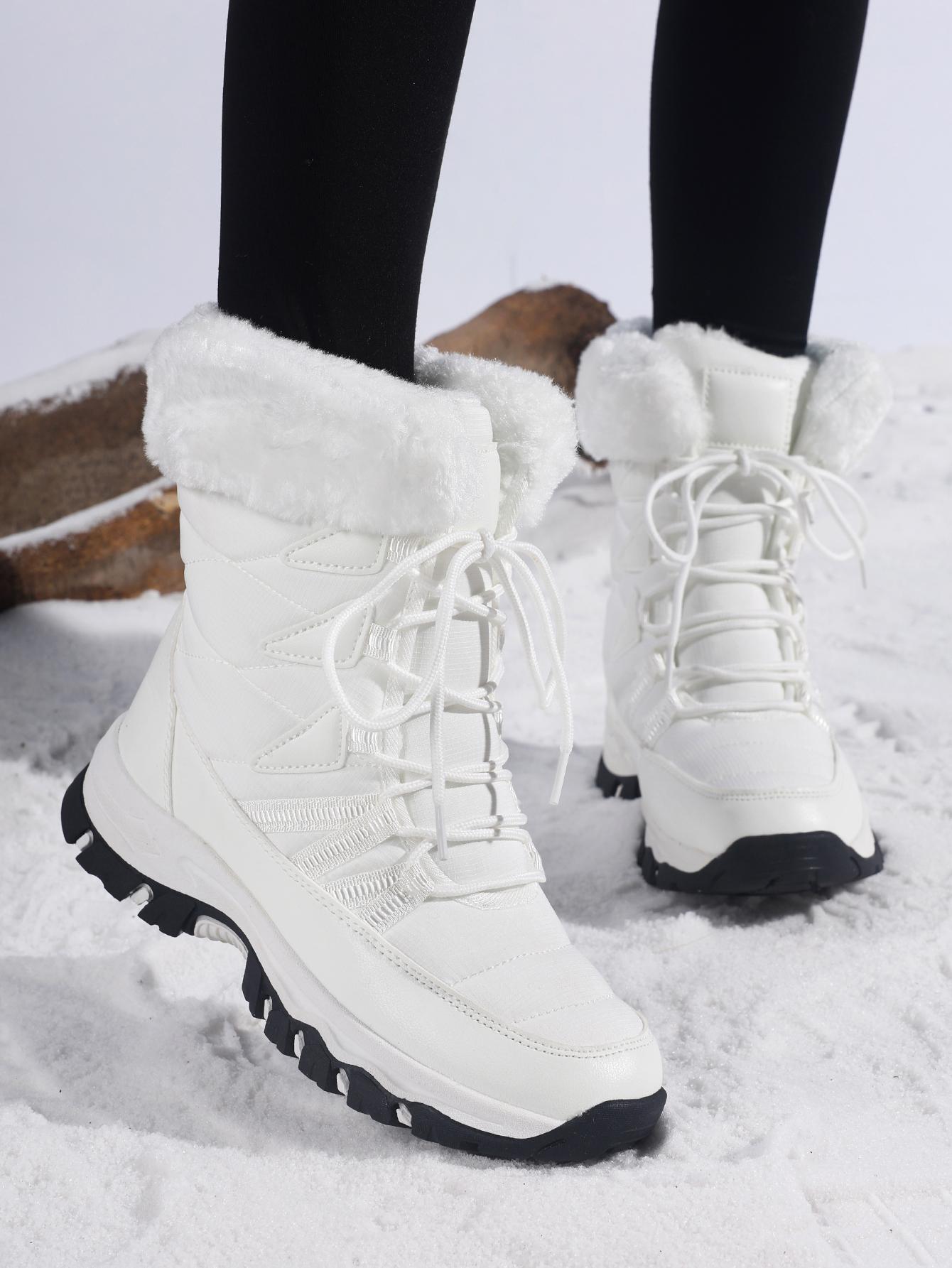 

Зимние теплые ботинки для женщин с подкладкой из искусственного меха, водонепроницаемые ботинки до середины голени, нескользящая обувь для активного отдыха, женские спортивные ботинки на шнуровке для ходьбы и походов 40 белый