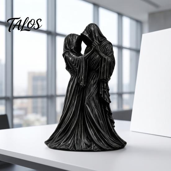Detailed Gothic Craft Faceless Lovers Figurine, Dark Ghost Couple Sculpture, Mysterious Macabre Home Accents Desktop Ornament for Shelf Mantel