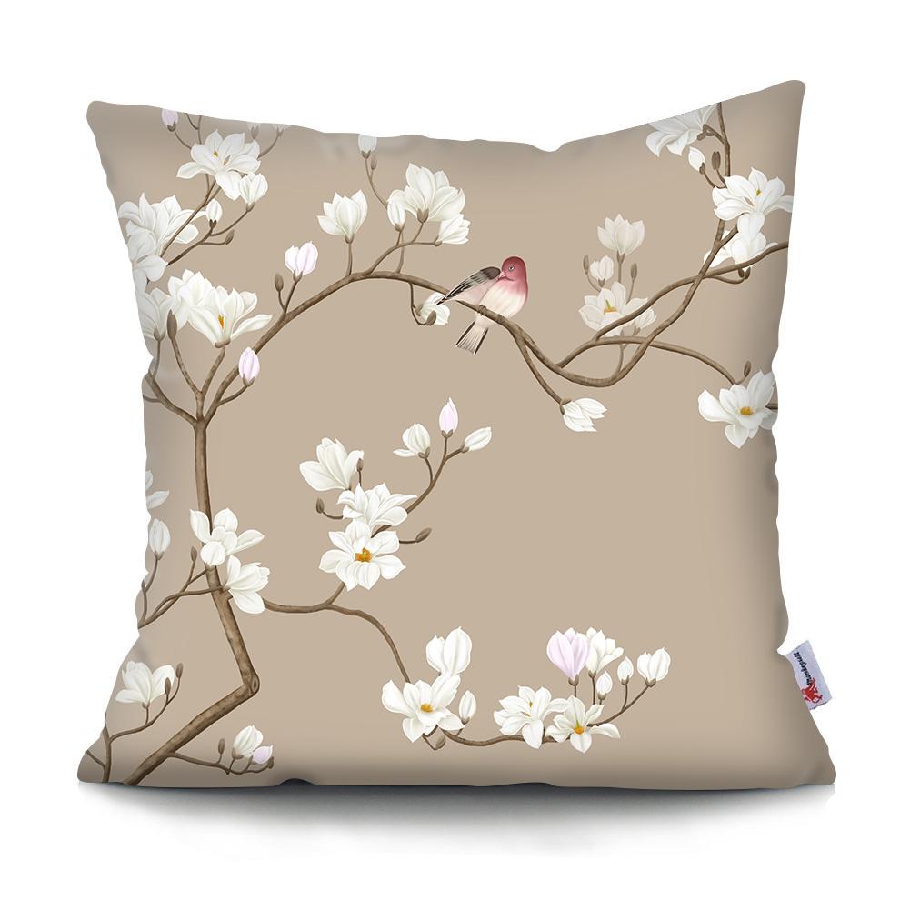 Square Chinese Landscape Painting Cushion Cover Vintage Plum Blossom Pillowcase