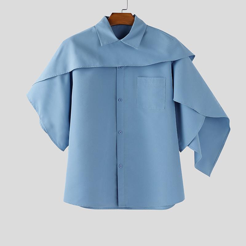 INCERUN Men Lapel Collar Short Sleeve Irregular Layers Patchwork Casual Cape Shirts