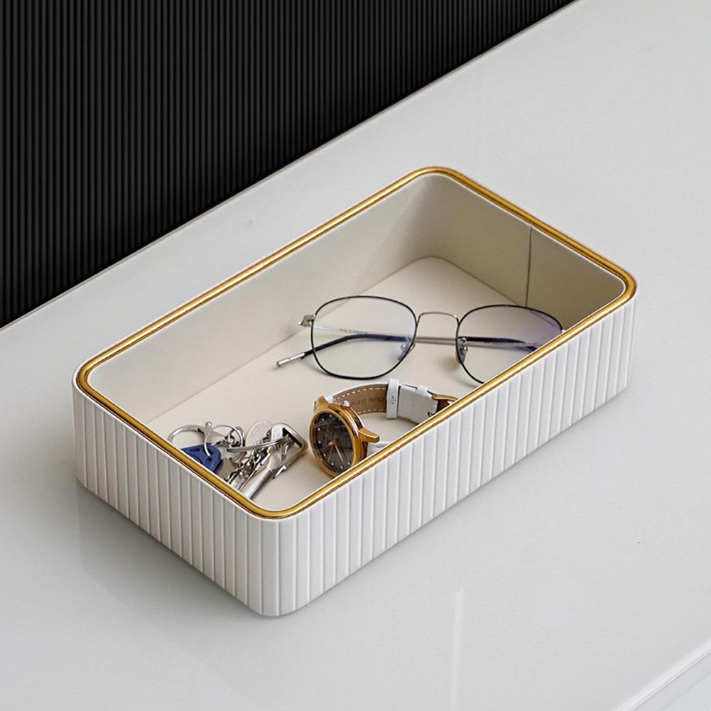 PU Leather Storage Tray Rectangular Jewellery Ring Holder Plate Multi-Function Decorative Vanity Tray for Bathroom Bedroom
