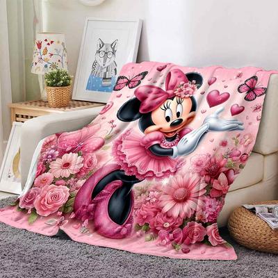 1 Stück Rosa, Schmetterlinge und niedliche Minnie Maus Decke Leichte Flanelldecke für Sofa Bett Reisen Camping Wohnzimmer Büro Couch Sessel