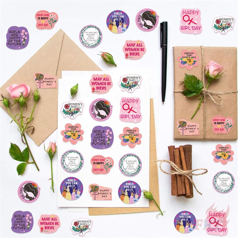 500Pcs/Roll Happy Women's Day Kids Rewards Stickers - DIY Scrapbooks Album Decor Sealing Label Decals