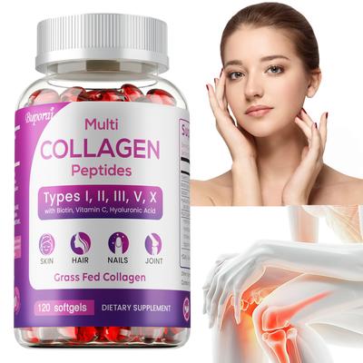 Multi-Collagen Peptide Softgels - Types I, II, III, V, X -Biotin, Vitamin C, Hyaluronic Acid To Nourish Skin, Hair, and Nails