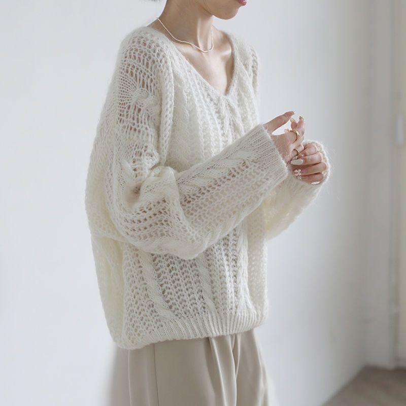 Hollow Out Thin Knitted Sweater for Women Simple and Lazy Style for Spring and Summer Pullover Sweater for Women Loose Top