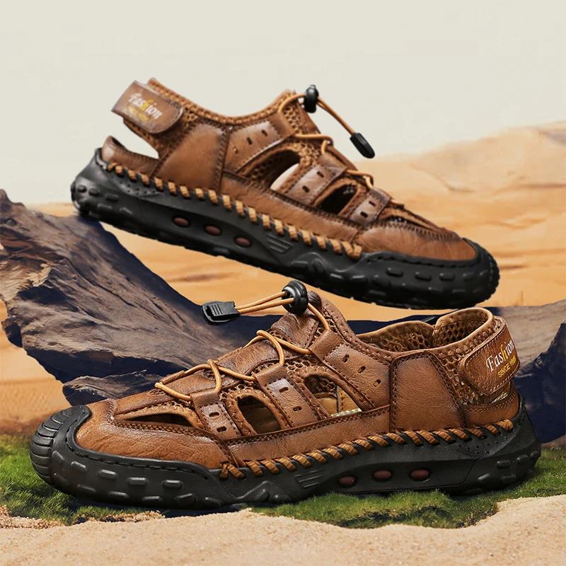 Fashion Anti-collision Toe Mens Soft Sole Summer Flats Sandals New Slippers Breathable Beach Shoes Outdoor Casual Shoe Large Size 38-48