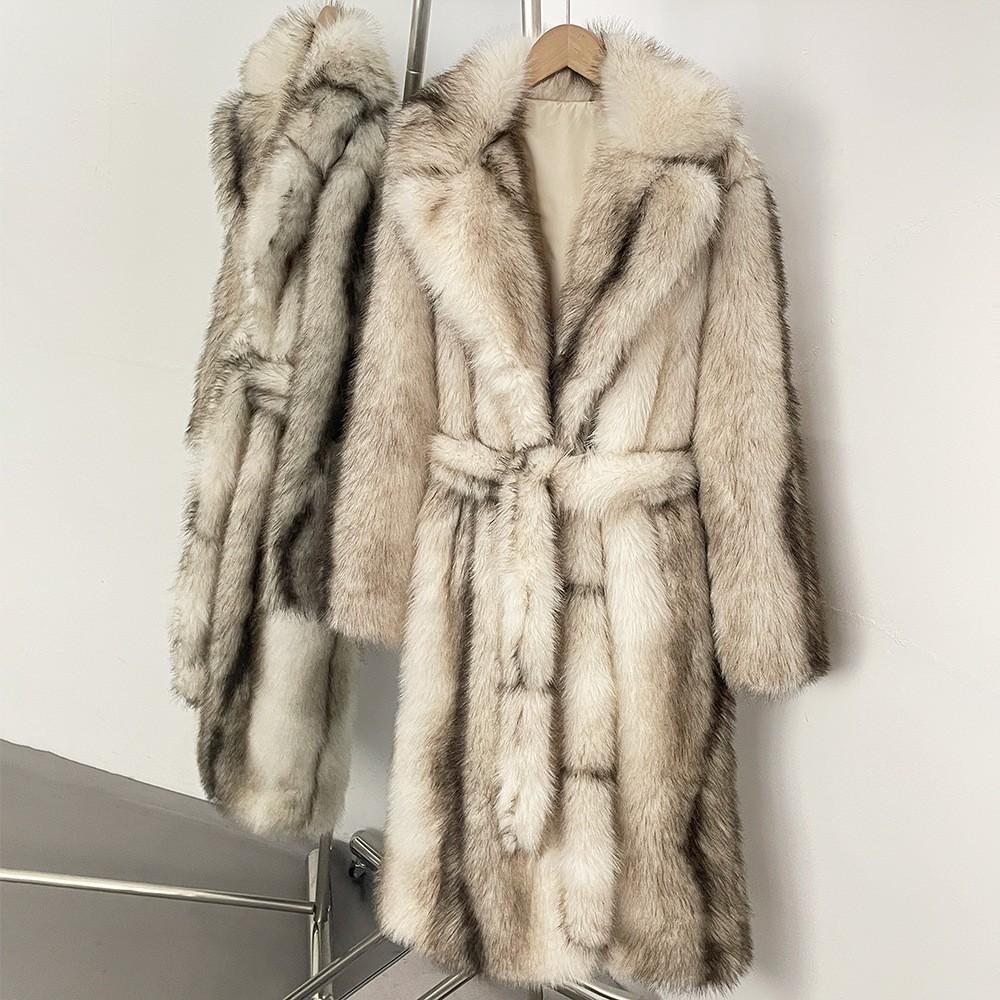 Long thickened high-end celebrity style environmentally friendly fox fur coat autumn and winter new imitation fur coat women's
