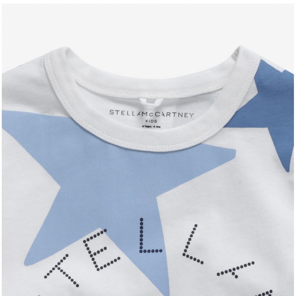 Stella Mccartney Ts8c11 Z0913 101mc Star Print Round Logo Kids Short Sleeve Tee