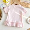 Girls Summer Short Sleeve T Shirt with Lace Trim Cute Cartoon Print and Bow