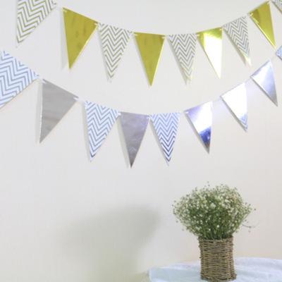 Vintage Triangle Flag Double Sided Glitter Pennant Bunting Banner for Wedding Party Event