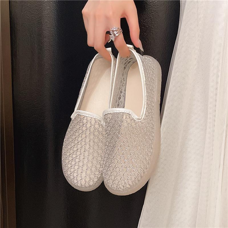 Hollow mesh shoes women's breathable mesh non-slip summer versatile single shoes women's one-pedal lazy shoes flat shoes