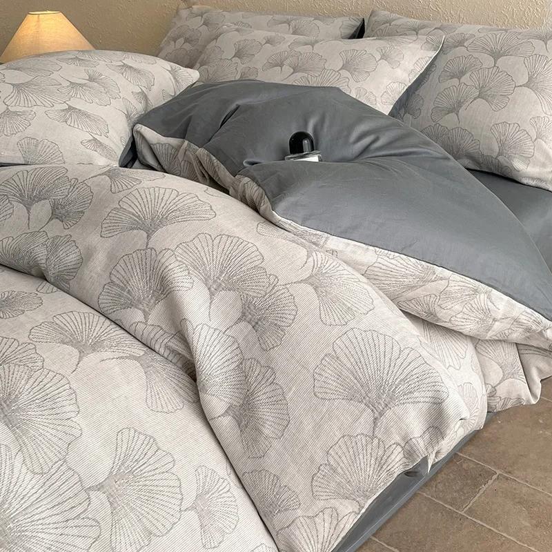 Light Luxury Soft Thick 100% Cotton Flat Sheet Sets Satin Jacquard Silky Bedding Set for Seasons Single Double Bed Comfort Set